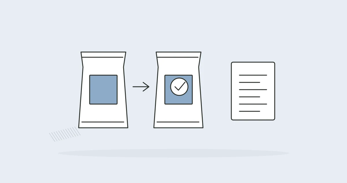 Two versions of a plain snack packet beside a recipe notebook.
