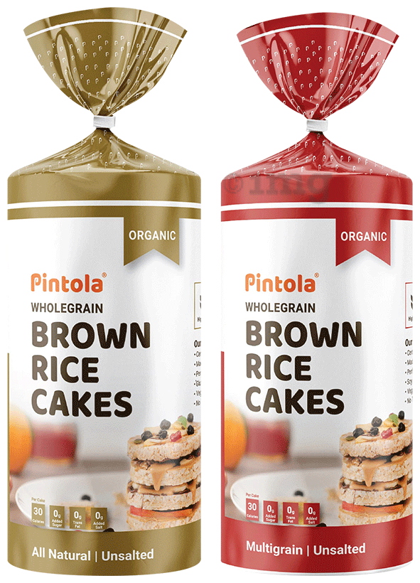 Pintola Organic Wholegrain Brown Rice Cake (130gm Each) All Natural Unsalted & Multigrain Unsalted